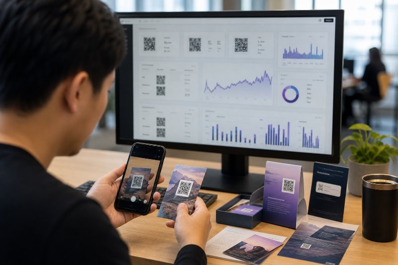 QR code management platform Paramus dashboard with active scans and printed campaign materials